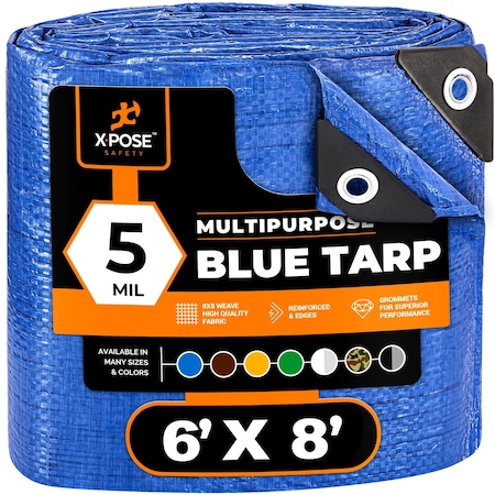 Better Blue Poly Tarp 6' X 8' - Multipurpose Protective Cover - 5 Mil Thick Reinforced Edges